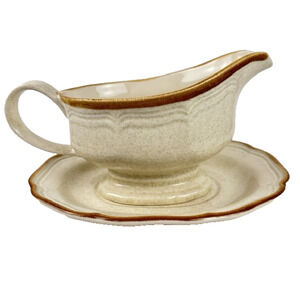 Mikasa Garden Club Gravy Boat & Underplate EC400/EB800 Tan Trim Oven 2 Table VTG